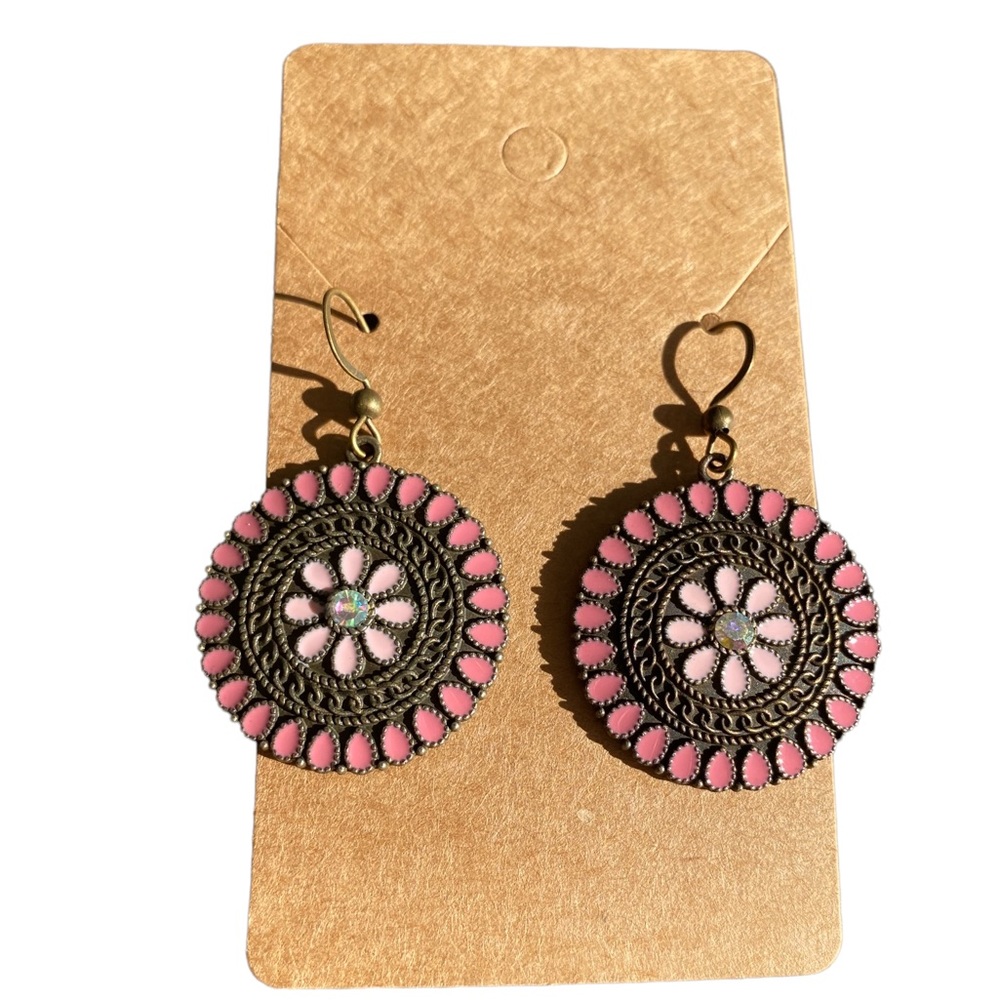 Retro Style Round Floral Drop Earrings